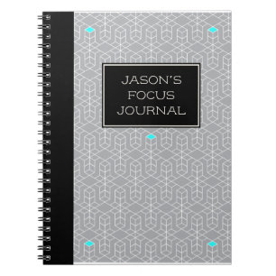 Customizable Black & Grey Geometric Focus Notebook