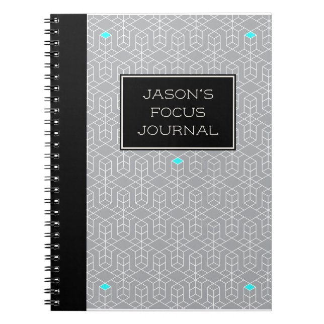 Customizable Black & Grey Geometric Focus Notebook (Front)