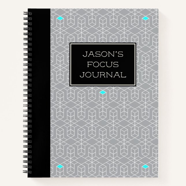 Customizable Black & Grey Geometric Focus Notebook (Front)