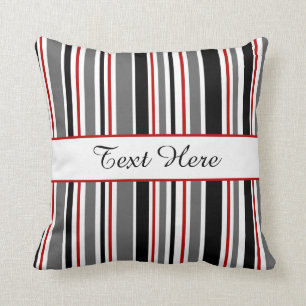 Customizable Black, Grey, Red, White, Stripes Throw Pillow