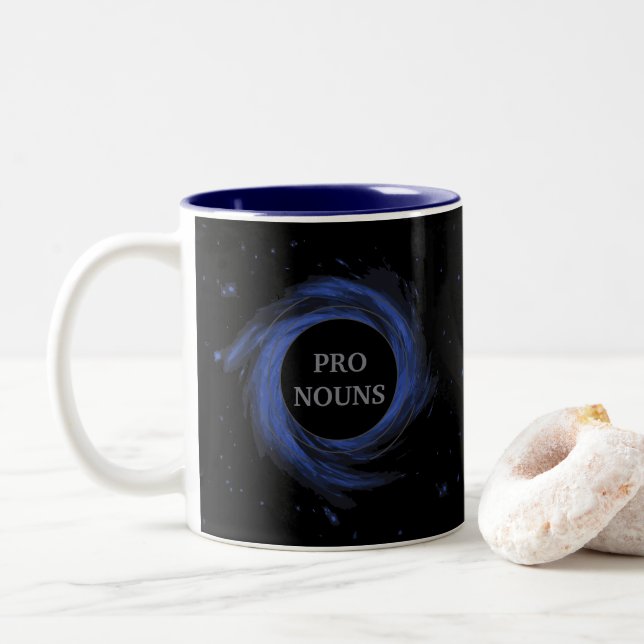 Customizable Black Hole Gendervoid Pronouns Two-Tone Coffee Mug (With Donut)