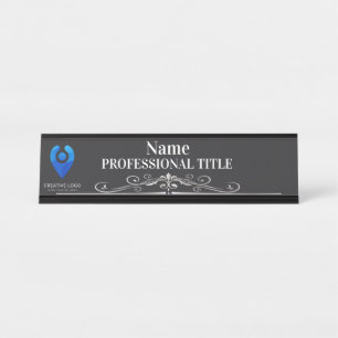 Customizable Black Name Plate with Logo & Slogan 5