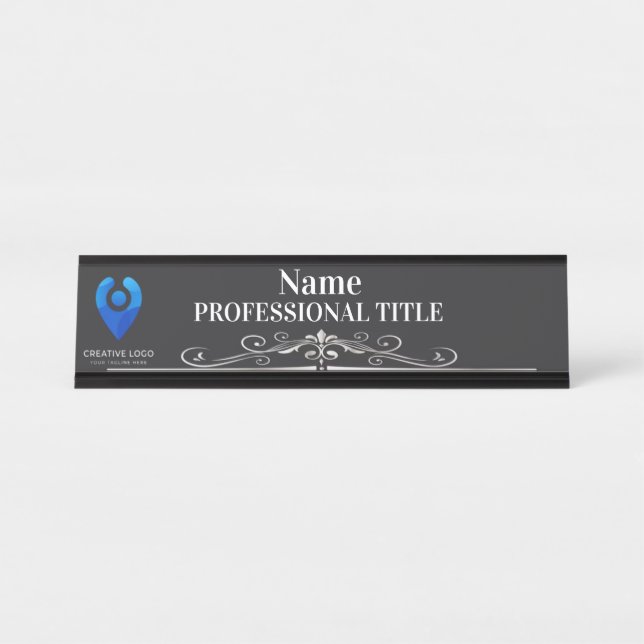 Customizable Black Name Plate with Logo & Slogan 5 (Front)