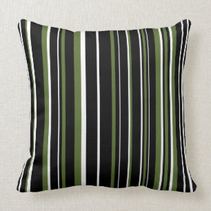 Customizable Black, Olive Green, & White Stripe Throw Pillow