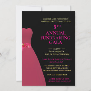 Customizable Black & Pink Annual Fundraising Gala  Invitation