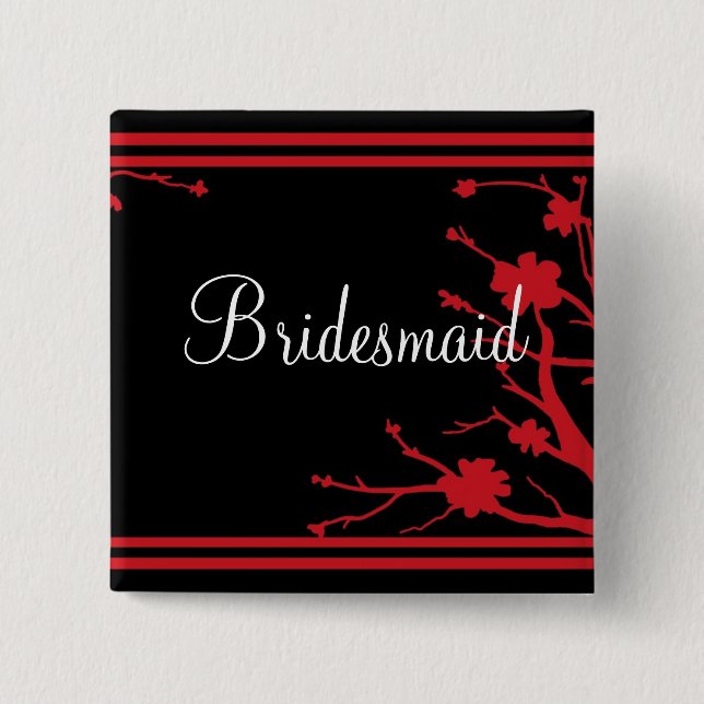 Customizable black red floral bridesmaid button (Front)