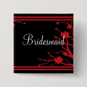 Customizable black red floral bridesmaid button