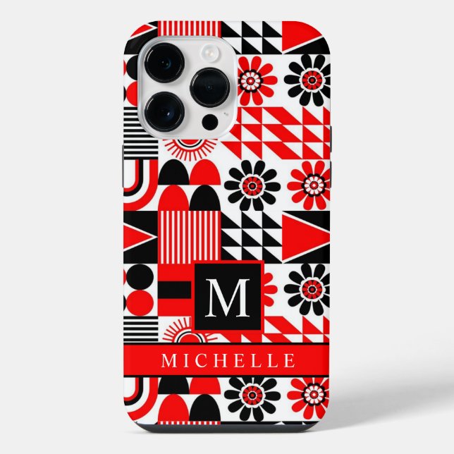Customizable Black Red White Geometric  iPhone Case (Back)