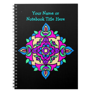 Customizable Black Spiral Notebook Rangoli Pattern