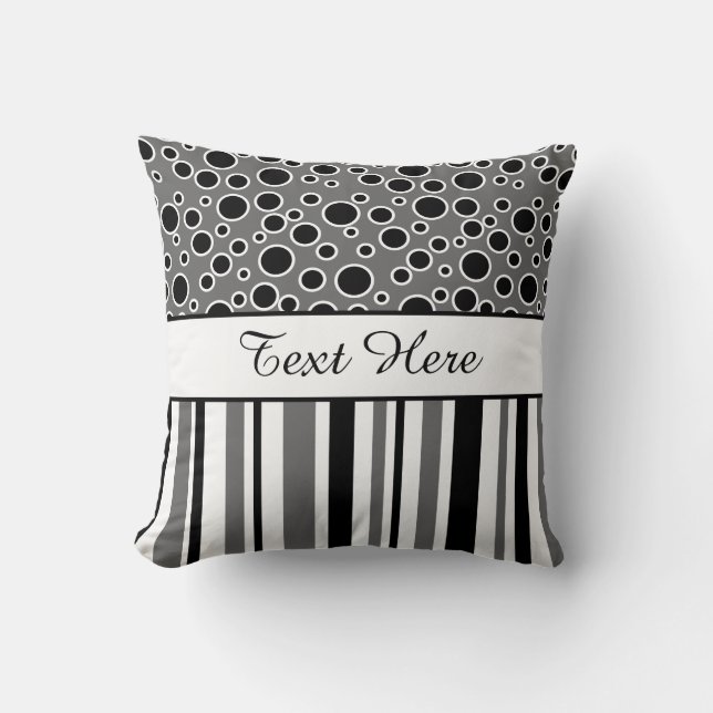 Customizable Black Stripes and Circles Throw Pillow (Front)