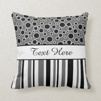 Customizable Black Stripes and Circles Throw Pillow