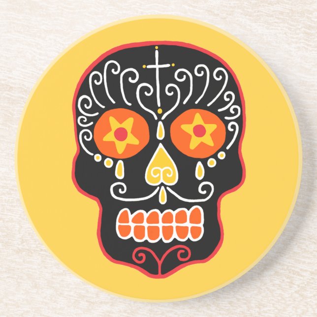 Customizable Black Sugar Skull Coaster (Front)