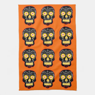 Customizable Black Sugar Skull Kitchen Towel