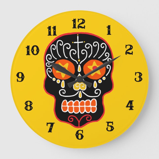 Customizable Black Sugar Skull Large Clock (Front)