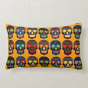 Customizable Black Sugar Skulls Lumbar Pillow