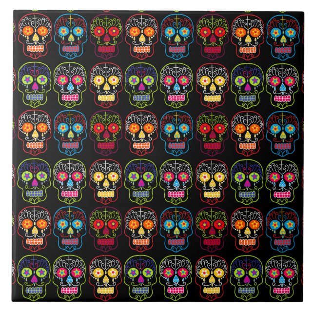 Customizable Black Sugar Skulls Tile (Front)
