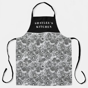 Customizable Black & White Australian Wildflower Apron