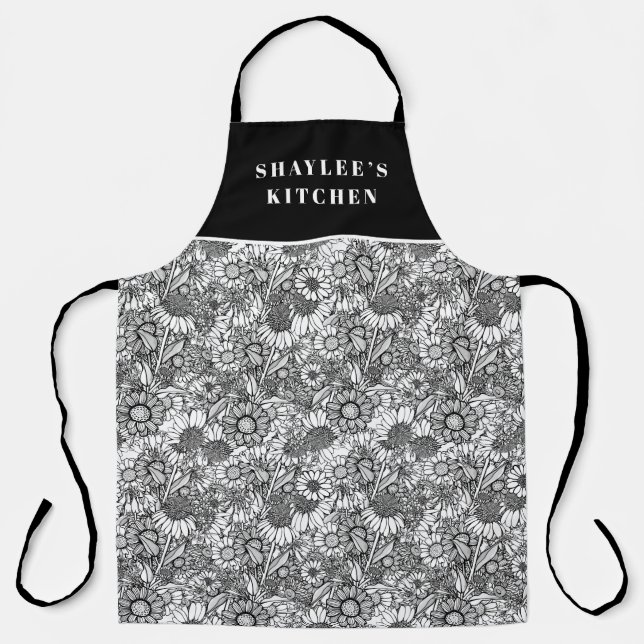 Customizable Black & White Australian Wildflower Apron (Front)