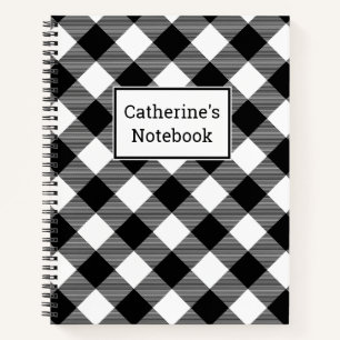 Customizable Black & White Buffalo Plaid Notebook