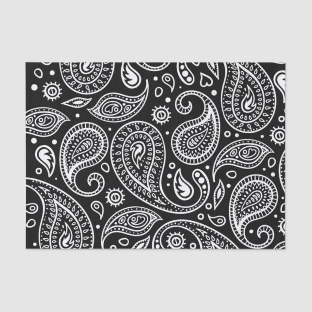 Customizable Black & White Classic Paisley Pattern Tissue Paper (Front)