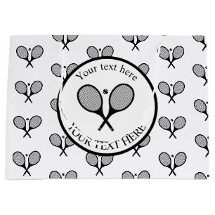 Customizable Black & White Elegant Tennis Rackets  Large Gift Bag