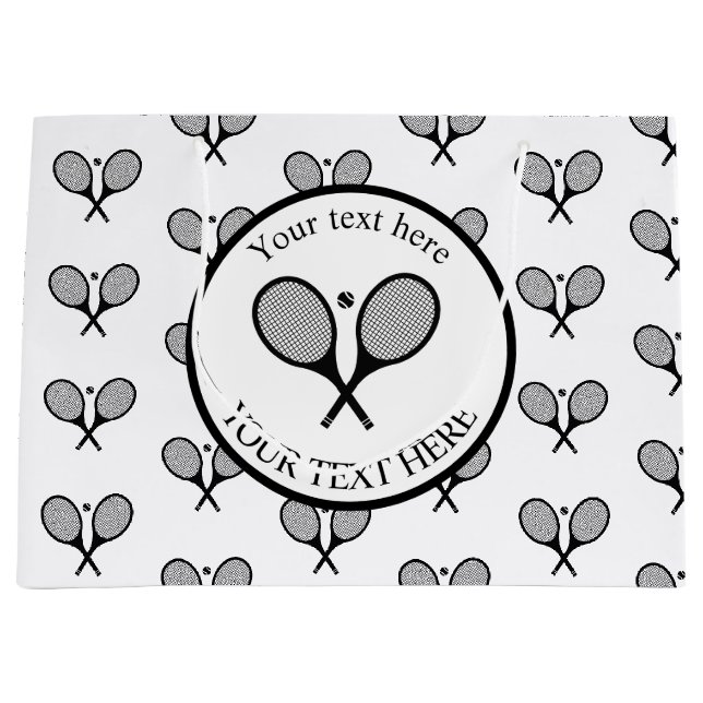 Customizable Black & White Elegant Tennis Rackets  Large Gift Bag (Front)