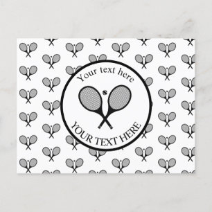 Customizable Black & White Elegant Tennis Rackets  Postcard
