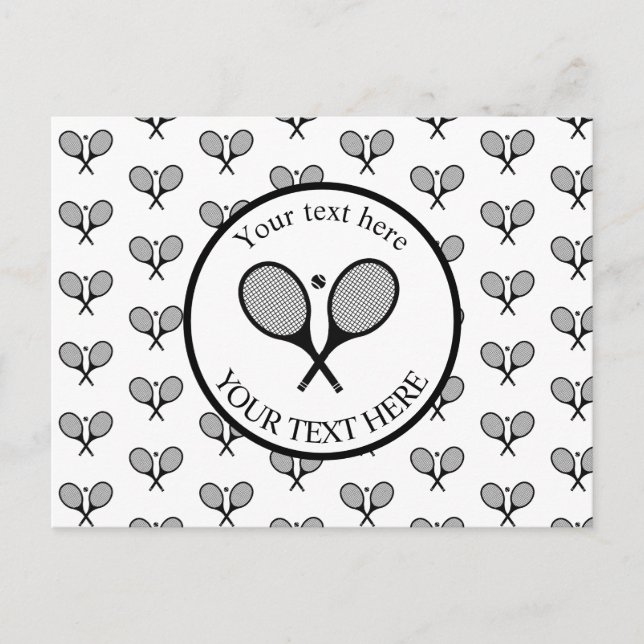 Customizable Black & White Elegant Tennis Rackets  Postcard (Front)