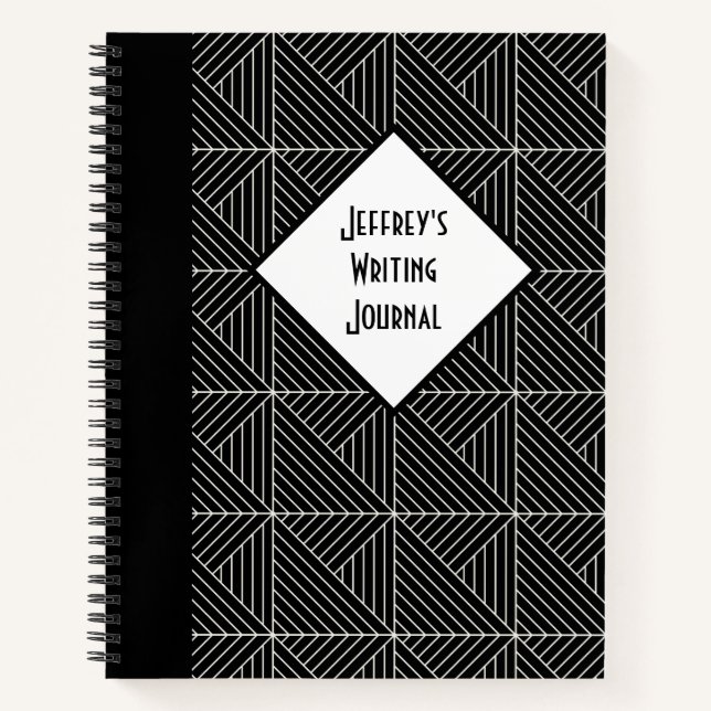 Customizable Black & White Geometric Notebook (Front)