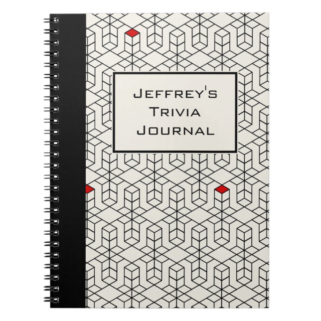 Customizable Black & White Geometric Trivia Notebook (Front)