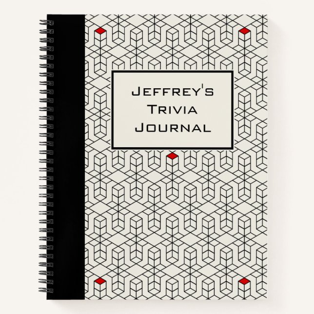 Customizable Black & White Geometric Trivia Notebook (Front)