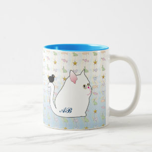 Customizable: Blackbird & fat black cat Two-Tone Coffee Mug