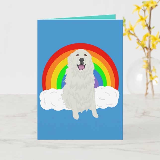 Customizable Blank Great Pyrenees Rainbow  Card (Yellow Flower)
