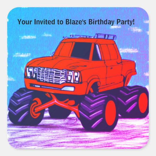 Customizable Blazing Fury: The Red Monster Truck Square Sticker (Front)