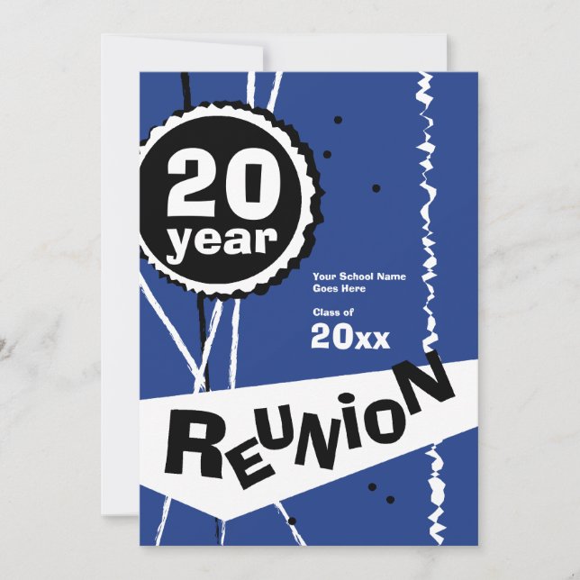 Customizable Blue 20 Year Class Reunion Invitation (Front)