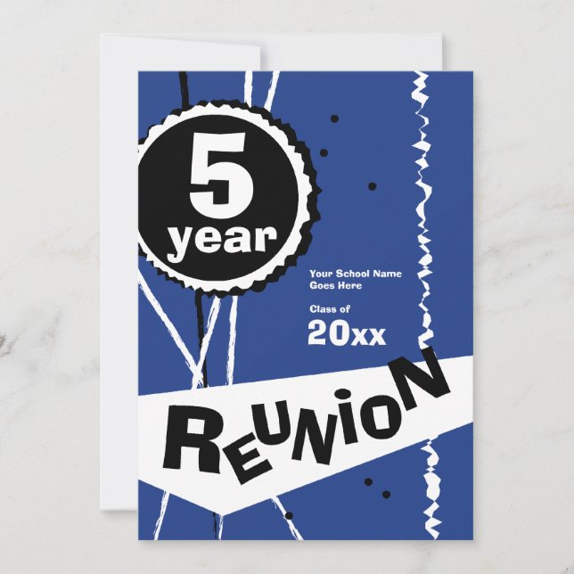 Customizable Blue 5 Year Class Reunion Invitation (Front)