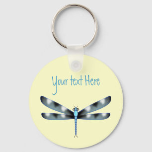 Customizable Blue and Black Dragonfly Keychain