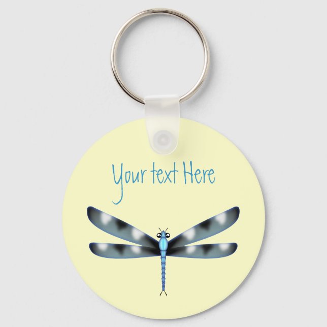 Customizable Blue and Black Dragonfly Keychain (Front)