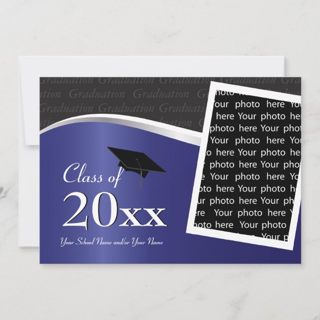 Customizable Blue and Black Graduation Invitation (Front)
