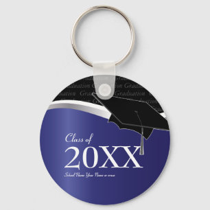 Customizable Blue and Black Graduation Keychain
