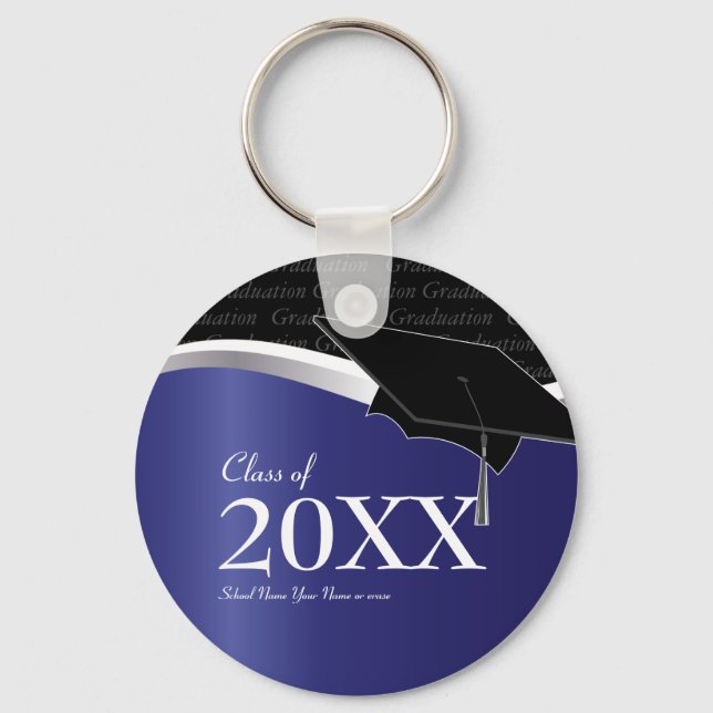 Customizable Blue and Black Graduation Keychain (Front)
