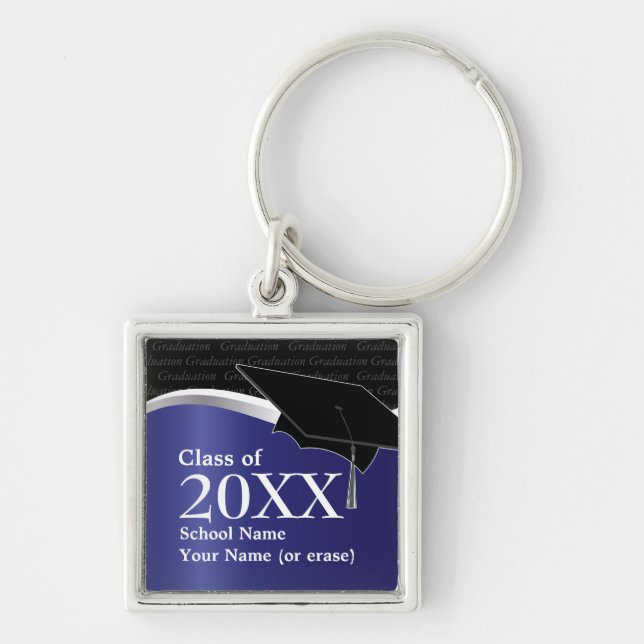 Customizable Blue and Black Graduation Keychain (Front)