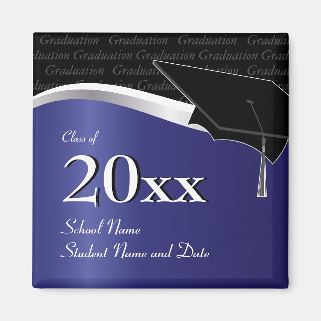 Customizable Blue and Black Graduation Magnet (Front)