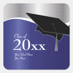 Customizable Blue and Silver Graduation Sticker