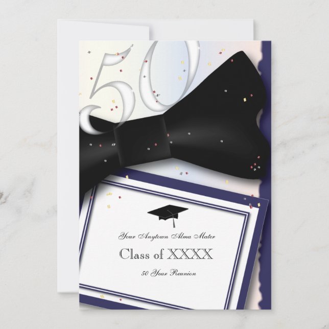 Customizable Blue and White 50 Year Class Reunion Invitation (Front)