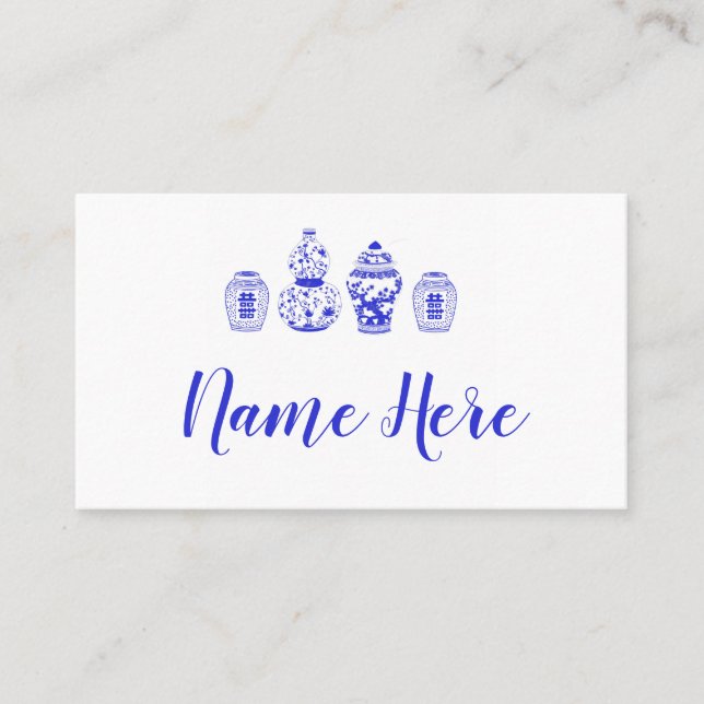Customizable Blue and White Ginger Jar Placecards (Front)