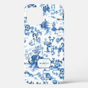 Customizable Blue and White Pagoda Chinoiserie iPhone 12 Case