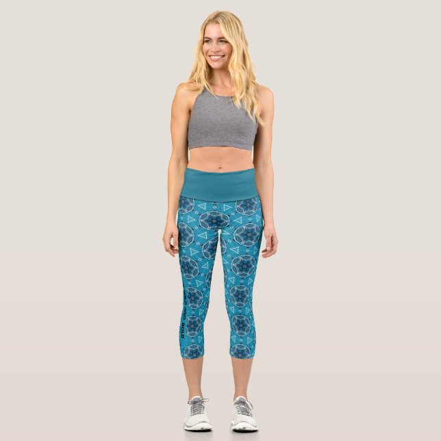 customizable blue bicycle pattern capri leggings (Front)