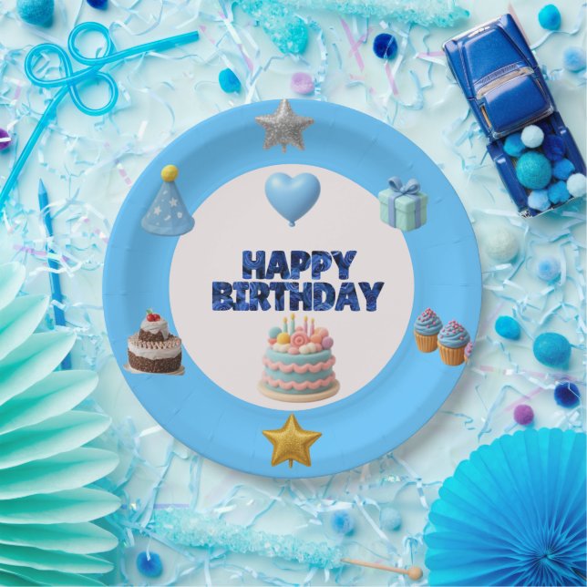 Customizable Blue Birthday Plate (Party)