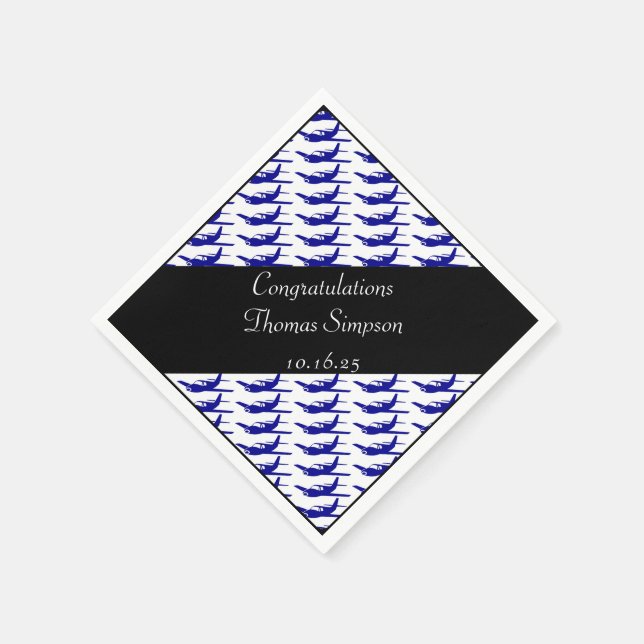 Customizable blue black airplane napkins (Corner)